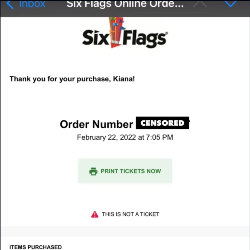 2 Six Flags Tickets